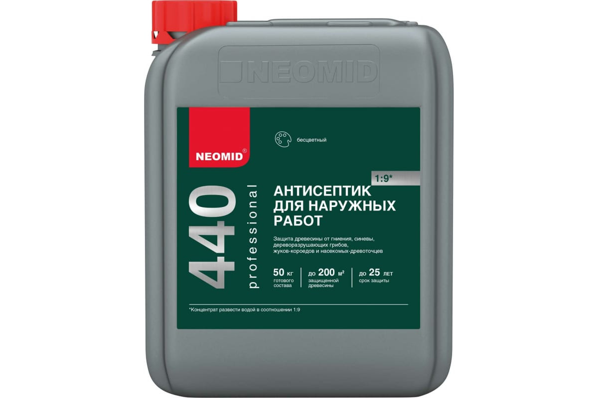 Деревозащитный состав для наружных работ Neomid 440 eco /5 л./-Н-440Е-5/к1:9 - фото - 4